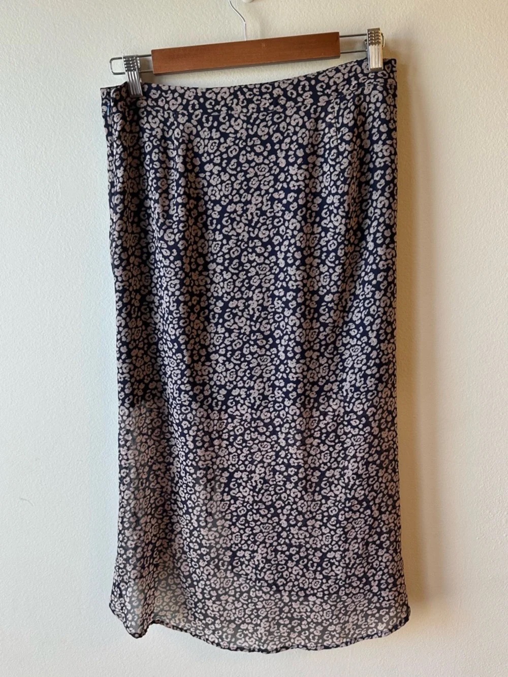 Midi Slip Skirt in Navy and Cream Leopard Print